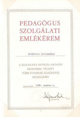 Értesítők, oklevelek - 0001_Golhovics Istvánné