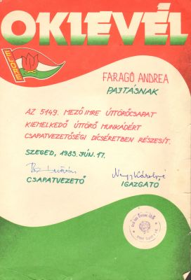 Értesítők, oklevelek - 0008_Dícsérő oklevél_1983